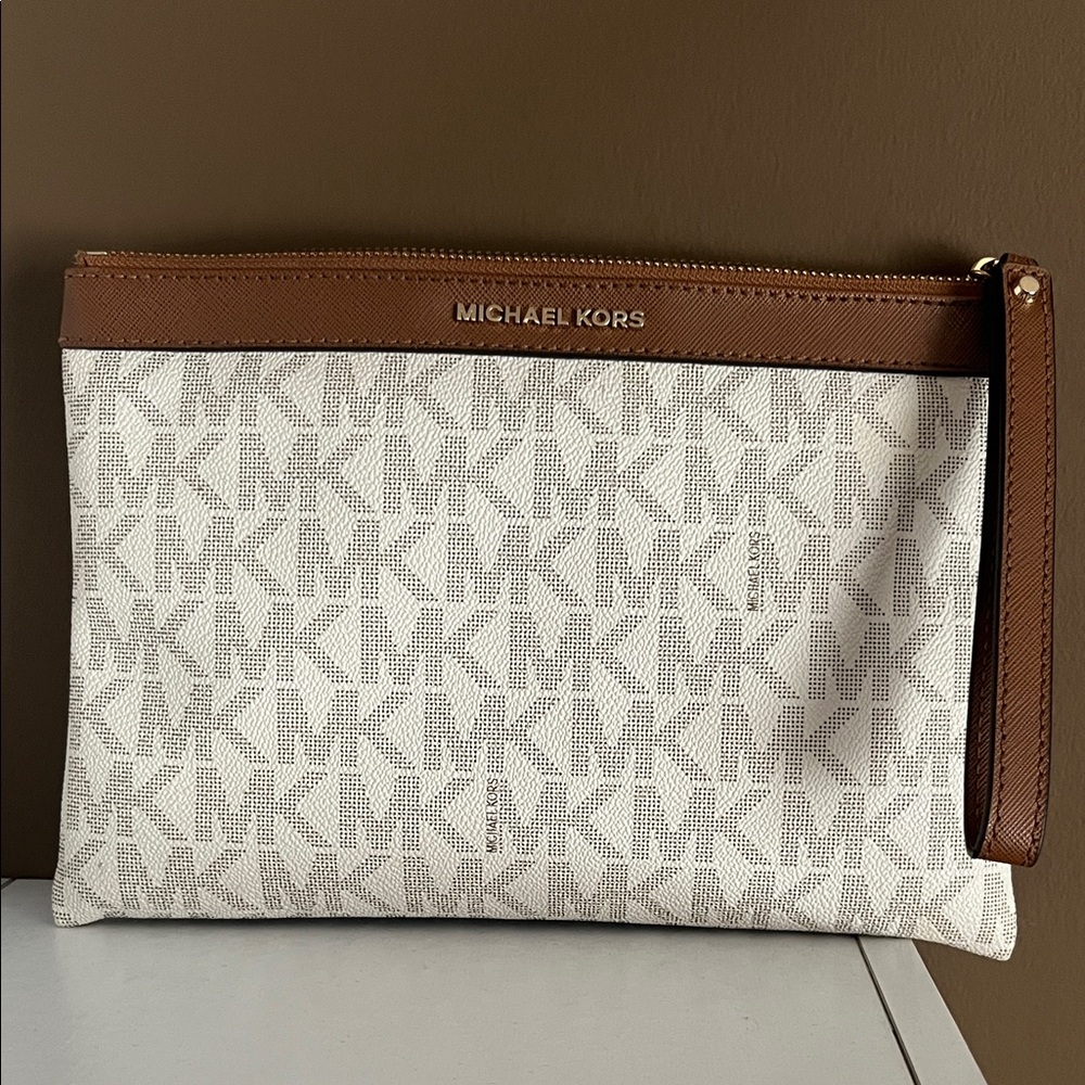Michael Kors Signature Brown and Cream Clutch Bag